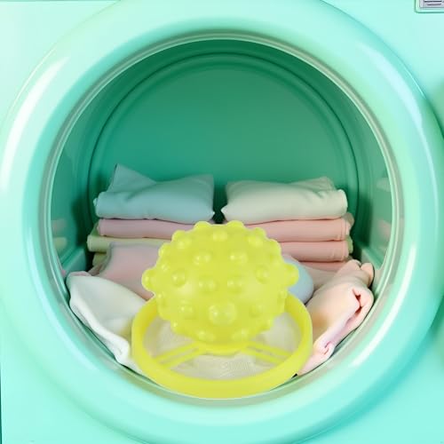 Image of 1Pc Yellow Pet Hair Remover for Laundry Reusable Hair Catcher,Pet Hair Remover Laundry， Laundry Float Trap Mesh Bag Washing Machine Hair Filter Washer Portable Hair Remover Washing Balls Lint Remover