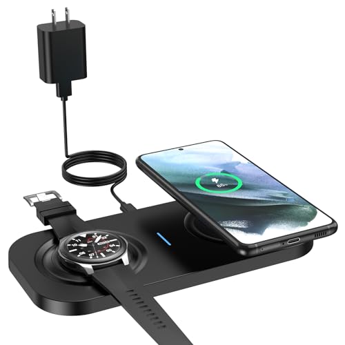 2-in-1 Wireless Charging Station for Samsung: TAMOXI Induction Charger Stand Fast Compatible with Galaxy S23/S22/S21/S20 Galaxy Watch/Buds - Carbon Black