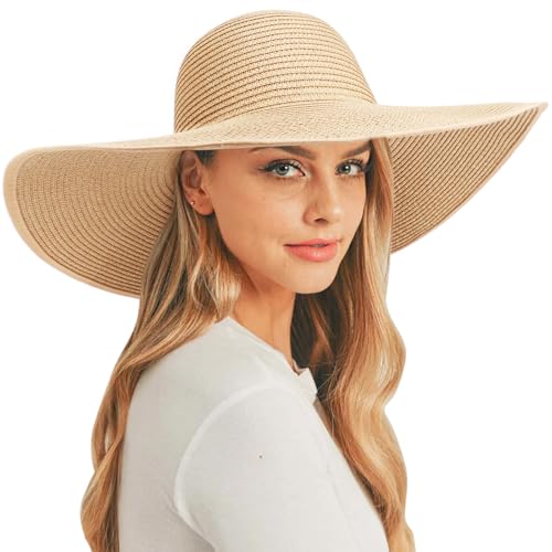 DRESHOW Sun Hats for Women Wide Brim Summer Hat Large Floppy Sun Straw Hat Foldable Packable Beach Hats UPF 50+