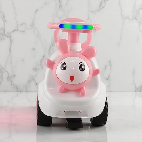 Image of kidsROAR Push Ride On Car for Kids 1-5 Years | Baby Push Car with Music, 3D Lights & Backrest | Premium Ride On Toy Supports Up to 35kg (Rabbit, Pink)