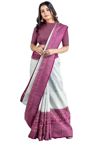 Image of eC ESHA'S COLLECTION Women's Cotton Blend Begumpuri Handloom Saree With Unstitched Running Blouse Piece