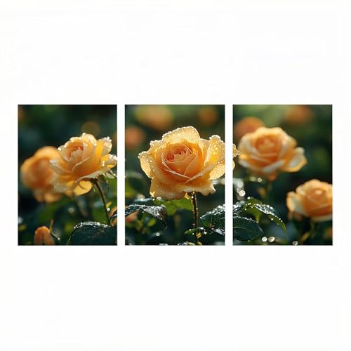 3Pck Flor Diamond Painting Kit Completo, Dreamy Pintura Diamante para Manualidades Adultos 60x40cm*3 5D Pintar por Numeros Diamond Painting para Cuadros Decoracion Salon Modernos Regalo Mujer HXZH0865