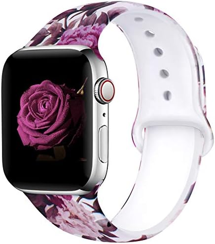 EXCHAR Compatible with Apple Watch Band 40mm 38mm Fadeless Pattern Printed Floral Bands Silicone Replacement Band for iWatch Series 4 Series 3/2/1 for Women Men S/M Flower J13