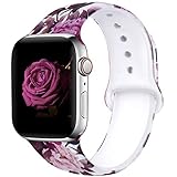 EXCHAR Compatible with Apple Watch Band 40mm 38mm Fadeless Pattern Printed Floral Bands Silicone Replacement Band for iWatch Series 4 Series 3/2/1 for Women Men S/M Flower J13