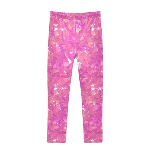 KLL Pink Glitter Texture Girls Athletic Leggings Fashion Full Length Lounge Pants Sports
