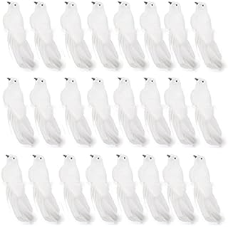 RTWAY 24PCS Decorations White Doves with Clip Christmas Tree Ornament Artificial Birds DIY Craft for Christmas Tree Wreath Wedding Decor
