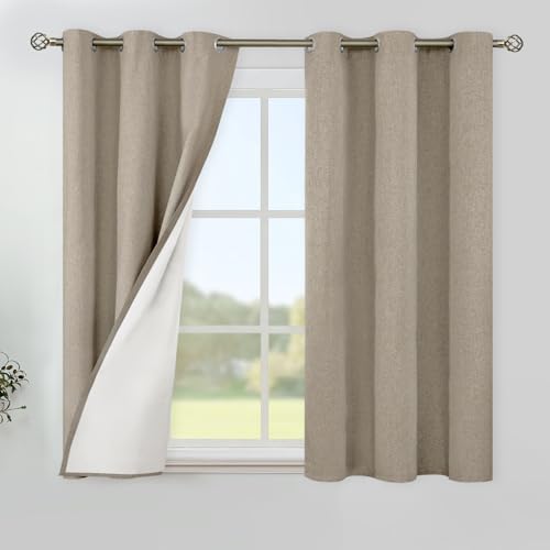 Image of YoungsTex Taupe Linen 100% Blackout Curtains 48 Inch Length for Bedroom, Tan Thermal Insulated Black Out Drapes with Grommet for Bedroom Living Room Windows, 2 Panels, 42 X 48 Inch