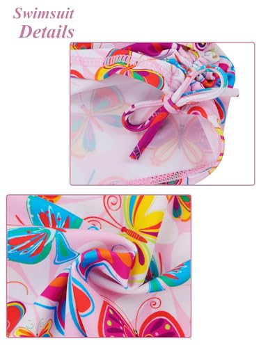 Image of BAOHULU Girls Two Piece Swimsuits Rash Guard Ruffle Bikini Skirt Short Sleeves Beach Dress Swimwear UPF 50+ 3-12Y
