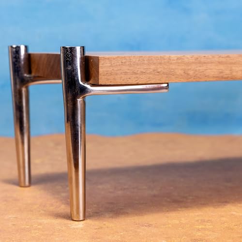 Image of Stack'd High Rise Stand Multipurpose Serveware, Acacia Wood & Aluminium - Wooden Serving Stand for Cheese, Fruits, Starters & Desserts, Space-Saving Table Display