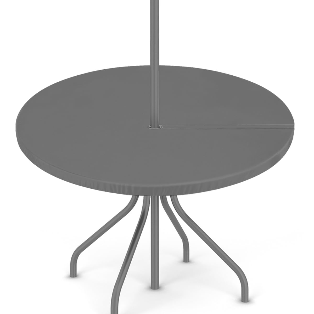 Mexpekil Outdoor Table Cloth with Umbrella Hole Zipper, Dark Gray Round Table Cover Elastic Edge Waterproof Fitted Tablecloth for Patio Picnic Outside