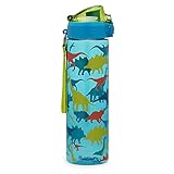 Kidnasium Water Bottles - 24 oz Kids Water Bottle with Push-Button Flip Cap for Home, School, Sports, Play & On-The-Go Use - BPA-Free and Dishwasher Safe - Includes Easy-Carry Strap, Dino Zone