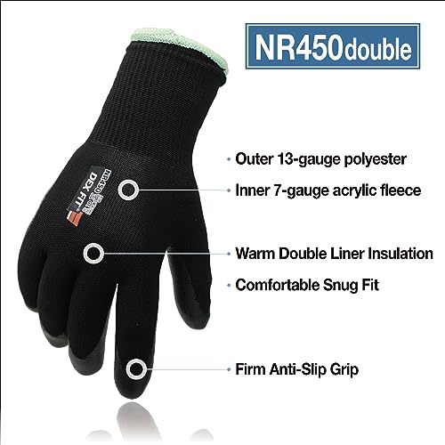Image of DEX FIT NR450 Double Lined Warm Fleece Work Gloves, Insulated, Comfortable Fit, Firm Grip, Lightweight, Durable Water-Based Nitrile Rubber Coated, Machine Washable; Black M (8) 1 Pair