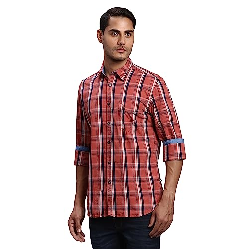 Image of Parx Men's Pure Cotton Checks Pattern Slim Fit Semi Cutaway Collar Full Sleeve Casual Shirt