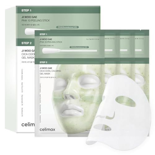 celimax Cica PHA Peel 2-Step Gel Mask (4ea) | PHA 10% Exfoliating Peeling Stick & Cica Cooling Gel Mask, Low-Irritation Dead Skin Care, Pore Minimizing, Texture Refining, Soothing & Cooling Care