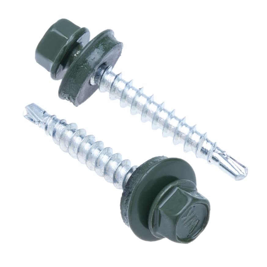 4.8 mm x 25 mm Roofing Screws, Hex Head Self-Drilling Color (RAL 6020 Chrome Green) Roof Screws with EPDM Sealed Washer