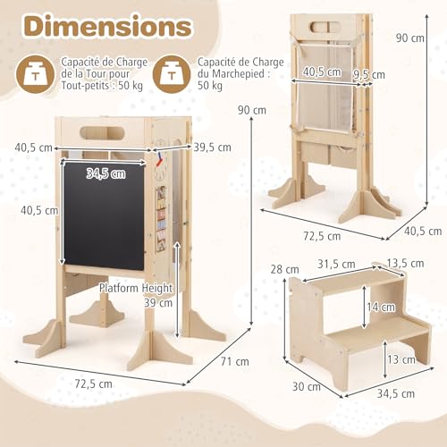 Tour d'observation Montessori pliable en bois pour cuisiner en famille avec votre enfant