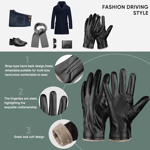 Alepo Luvas de inverno de couro PU para homens, quente, térmico, tela sensível ao toque, para digita