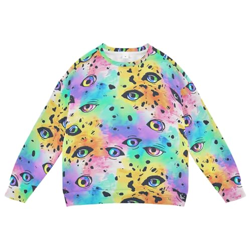 JUNZAN Halloween Scary Eyes Rainbows Leopard Printed Kids Boys Pullover Hoodie Crewneck Hoodies for Girls Athletic 4T