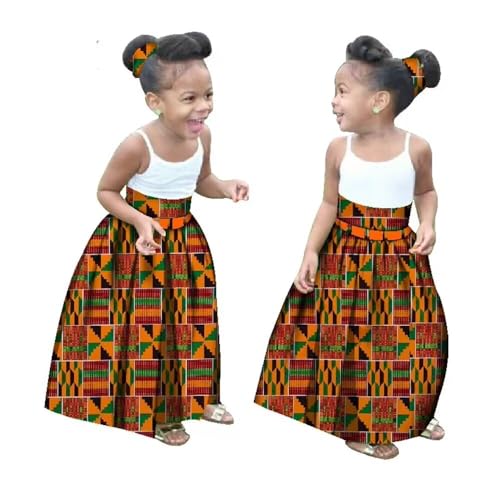 XIAOHUAGUA Little Girl’s African Wax Print Skirts Bohemian Ankara High Waist Long Skirt for Kids Girls Kente Clothes 7-12T