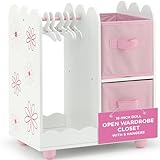 Emily Rose 18 Inch Doll Wardrobe Closet Organizer - Open Storage Armoire with Clothes Hangers & Bins - Wooden Furniture for American Girl Dolls - Floral Design