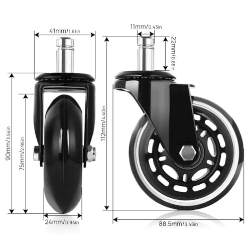 Image of Heavy Duty 3-Inch Rubber Casters for Chairs, 360 Rotating Silent Wheels for Office, Gaming & Furniture, Caster Wheels for Office Chair, (Pack of 5)