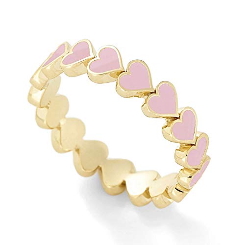 Caiyao 2 Pcs Colorful Enamel Cute Sweet Heart Plain Stackable Finger Ring Gold Band Rings Set Friendship Wedding Valentine'S Day Festival Jewelry For Women Teens8 Pink thumb #1