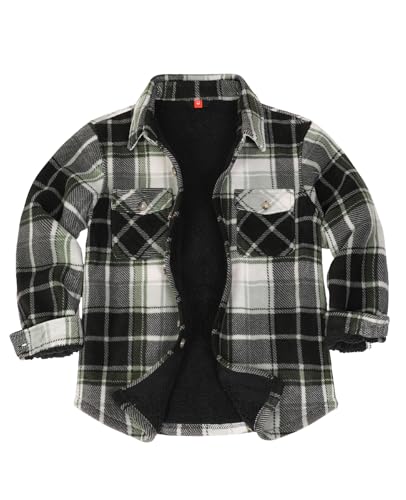 Image of ThCreasa Boys Sherpa Lined Plaid Button Shirt Jacket | Full Thermal Lining, Buffalo Plaid Shacket, Button Down, Family Matching Shirt, Dress Shirt Style, Cozy Winter Fall Outerwear