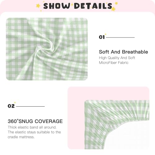 Image of Green Gingham Checkered Crib Sheets for Boys and Girls, Fitted Baby Crib Sheets Soft ​Crib Mattress Sheets 39 X 27 Inches
