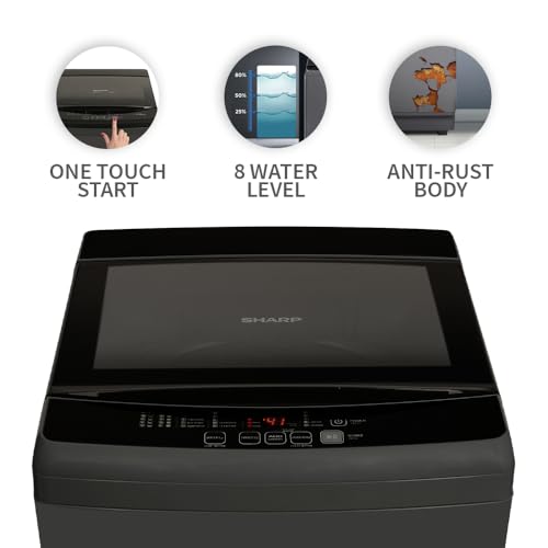 Image of SHARP 11 kg Fully Automatic Top Load Washing Machine with Toughened Glass (ES-T110N-BK, Color - Black, Soft Close, Hot & Cold Water Dual Inlet, Add Laundry)