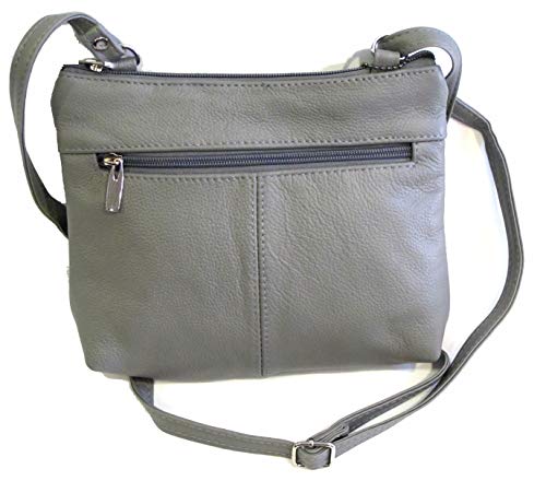 Women's Genuine Leather Small Cross Body Messenger Purse (Grey)