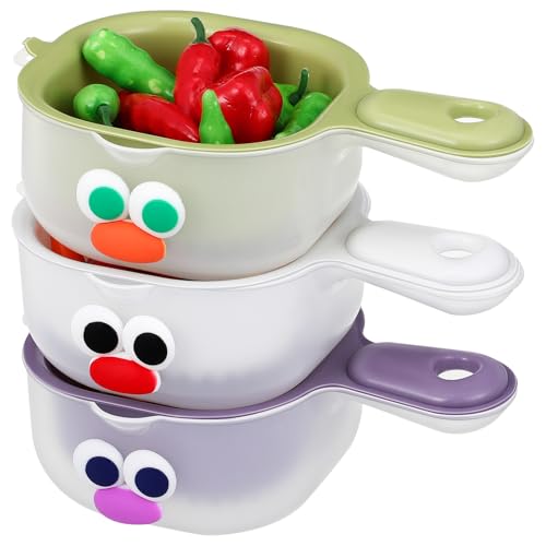 ibasenice 3 Juegos Cestas de Drenaje para Frutas y Verduras con Doble Cesta de Cocina Resistente con Orificios para Escurrir Agua Colores Verde y Púrpura Apta para Uso Doméstico y