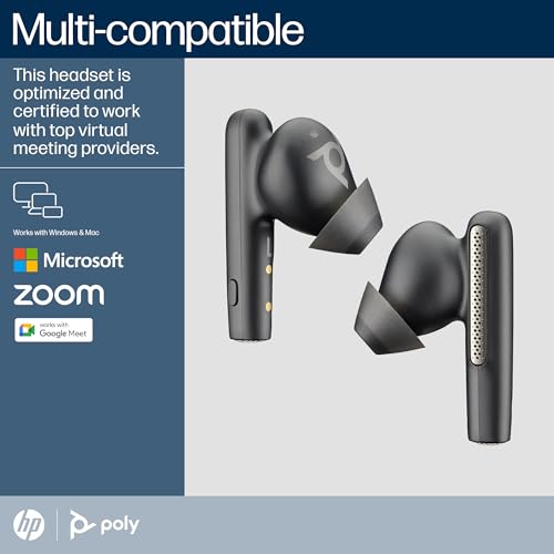 Image of Poly (Plantronics + Polycom)Voyager Free 60 UC True Wireless Earbuds, In-Ear W /Noise-Canceling Mic, 5.8G, Compatible W /Iphone, Android, PC /Mac, Zoom, Teams, Up To 16.5 Hours Talk Time, Black, 7Y8L9AA