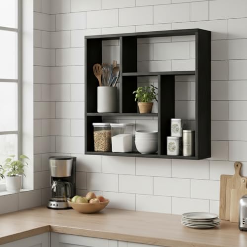 Image of Home Sparkle Decortive Wall Shelf for Home and Office Display Wall Rack with 5 Shelves (Black, Large)