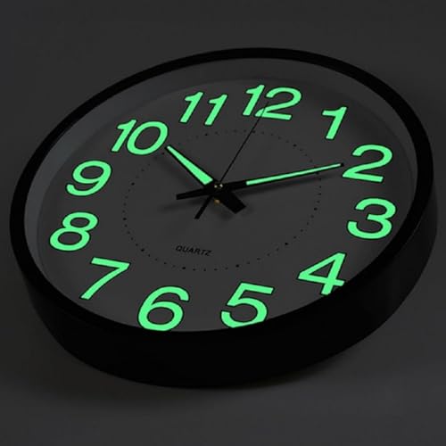 12 Inches Night Light Wall Clocks -with Silent Non-Ticking Glowing Function - Big Solid Numbers Easy to Read Both Day and Night (Black)