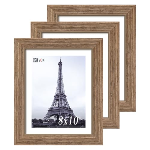 Image of VCK 8x10 Picture Frame Set of 3, Walnut Wood Frames, Gallery Wall Decor Photo Frames for Wall Mounting Horizontally or Vertically