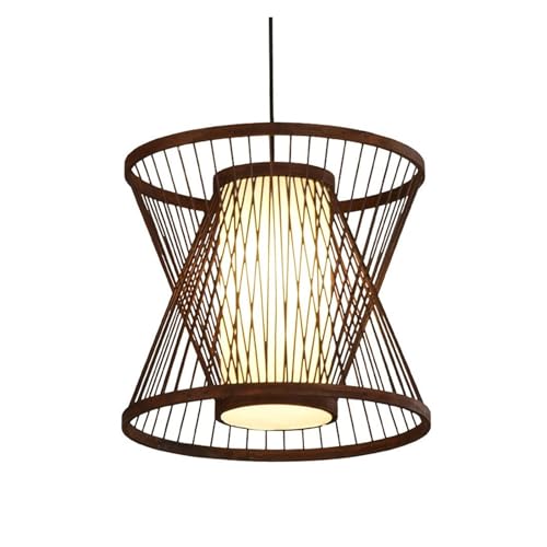 Lustre japonais en bois tressé beige 35x30cm pour suspension de cuisine et salon pastoral
