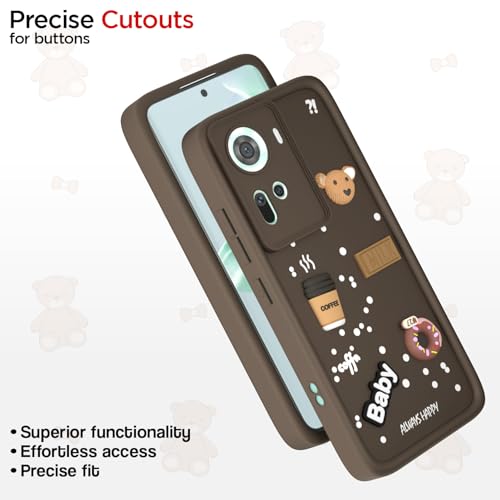 Image of Pikkme Back Cover for Oppo Reno 11 5G | Cute Fun Cartoon 3D Bear Silicone Full Body Protection Bumper Case (Brown)