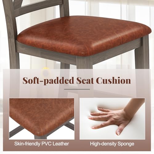 Giantex-24-Bar-Stools-Set-of-2-Counter-Height-Bar-Stools-with-Cross-Back-Faux-Leather-Upholstered-Seat-Farmhouse-Wood-Kitchen-Island-Barstools-for-Home-Bar-Dining-Room-Gray-Brown Giantex 24 Bar Stools Set of 2 Counter Height Bar Stools with Cross Back Faux Leather Upholstered Seat Farmhouse Wood Kitchen Island Barstools for Home Bar Dining Room Gray Brown