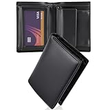 [JPILST] 財布 メンズ 2つ折り 本革 RFIDスキミング防止 コンパクト 使いやすい 大容量 さいふ 二つ折り財布 メンズ 薄型 カード 8 枚収納 ブック型透明カードポケット 一流の職人が作る 折りたたみさいふ 紳士用 父の日プレゼント ギフト BOX 入り(ブラック)