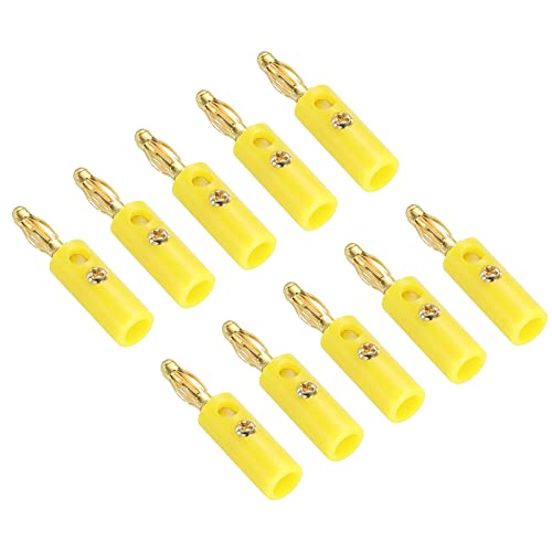 PATIKIL 10 Pack Banana Plugs Connector Screw Type Speaker Banana Plugs 4mm Gold-Plated Alloy Yellow for Speaker Wires Sound Systems
