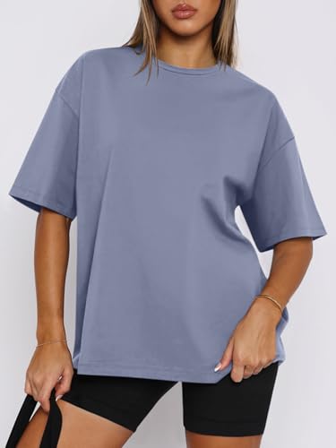 REORIA Womens Oversized Workout T Shirts Summer Crewneck Athletic Plus Size Tops Trendy Clothes 2025 Short Sleeve Basic Tee2