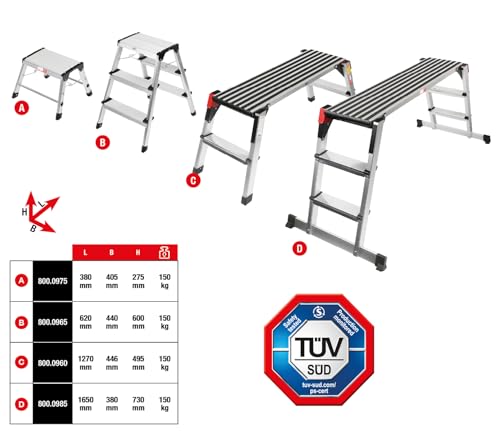 KS Tools 800.0985 Aluminium-Sicherheits-Laufbühne, L1650xB380xH730mm