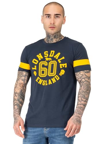 Lonsdale Askerswell Camiseta, Azul Marino/Amarillo, L Hombres