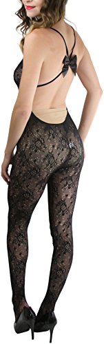 Image of ToBeInStyle Women's Bodystocking Crotchless Peek-A-Boo Fishnet Lace Bodysuit
