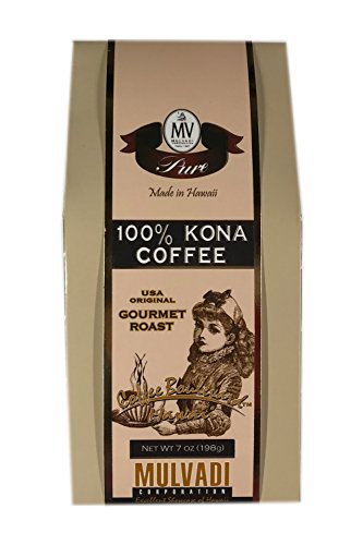 Mulvadi 100% Kona Hawaiian Coffee (Ground, Gourmet Roast, 7oz)