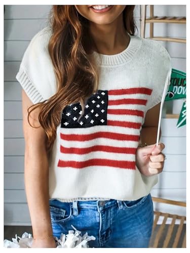 GORGLITTER Women's American Flag Sweater Tank Top Crewneck Dolman Sleeve Knit Pullover Tops3