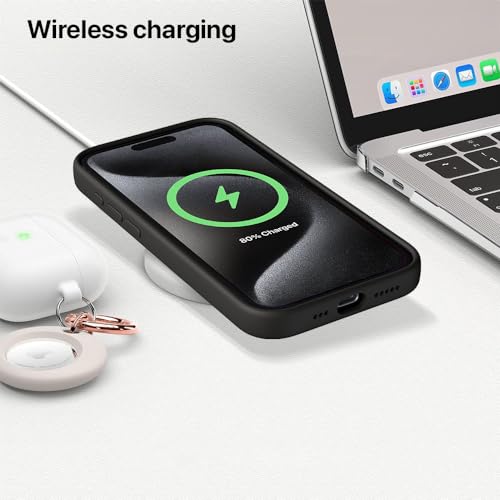 Image of Vaku Luxos Silicone Back Cover Case For iPhone 15 Pro Shockproof Scratch Resistant Slim Fit Protective Design Military-Grade Protection Support Mag-Safe Wireless Magnetic Charging- Black