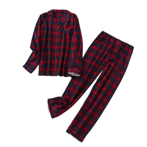 Men's Long Sleeve Pajama Set Cotton Pajamas Warm Pant Comfy Fall Trendy Sleeping Winter Button Pjs