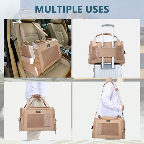 Petsfit Transportbox Hund Katze Faltbar Hundetasche für kleine Hunde Katzen Tragetasche mit verstellbarem Schultergurt & weiches expandierbare Kissen, M/Khaki