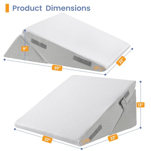 Image of Sasttie Wedge Pillow for After Surgery, Adjustable Bed Wedge Pillow Headboard for Acid Reflux, Sleeping, Neck & Back Support, with Removable Cover, Light Grey & White